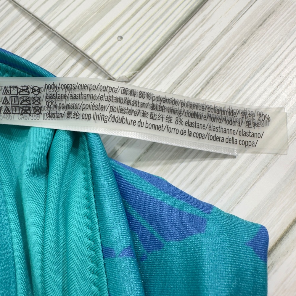 NEW VS Swim Push Up Halter Bikini Top Teal Blue Tropical Palm 36DDD - Picture 5 of 9